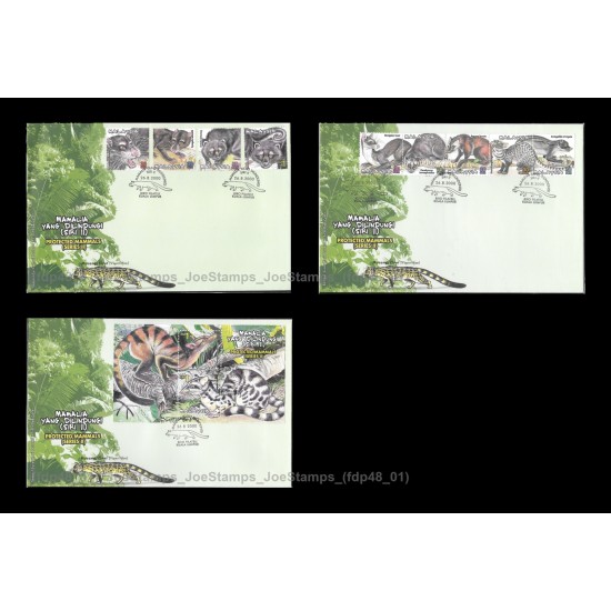 2000 Malaysia Protected Mammals S2 (B) FDC Set with 1 MS and 3 Stamps Set Good (lightly toned & spots)