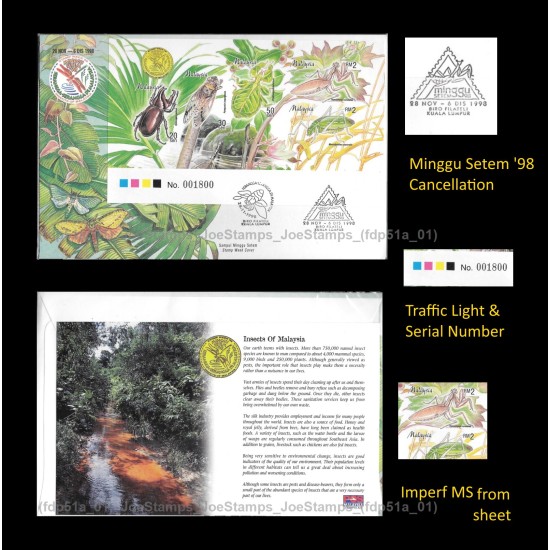 1998 Insects - Malaysia Stamp Week 98 FDC MS in imperf Good (Minor tone spots)