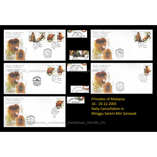 Malaysia 2003 Primates of Malaysia FDC set with stamps 5v Good (lightly toned & spots)