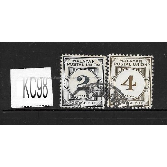 1951 Malayan Postal Union Postage Due Wmk Multiscript CA - 2c/4c Penang Postmark Partial set of stamps Used Fine