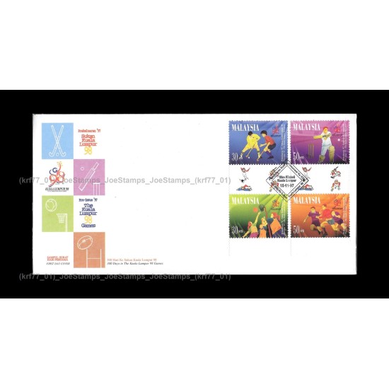1997 Malaysia Pre-Issue XVI Commonwealth Games FDC with stamps Good (lightly toned & spots)