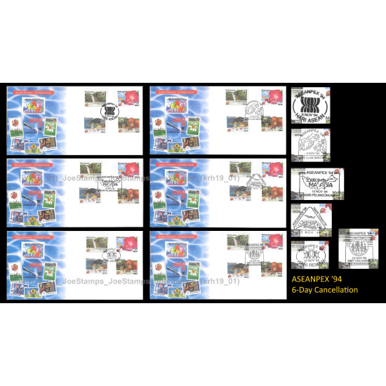 Visit Malaysia Year ASEANPEX ASEAN Philatelic Exhibition Ovp FDC set with stamps 6pcs Good (lightly toned & spots)
