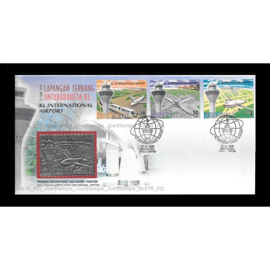1998 Malaysia Kuala Lumpur International Airport (KLIA) FDC with Stamp in Pewter Good (lightly toned & spots)