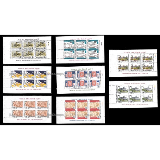 India 1989 World Philatelic Exhibition Sheelet in set of 8 in block-of-6 Sheelet in set of 8 sheets MNH Fine
