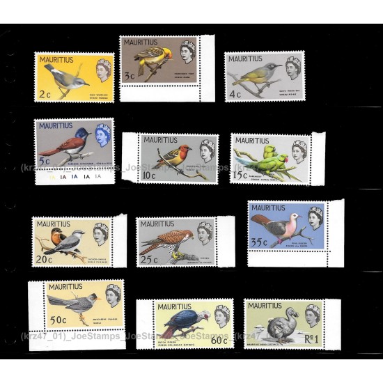 Mauritius 1965 QE II Birds Definitive SG317/28 Set 2c to R1 MNH FINE Set of 12v stamps MNH Fine