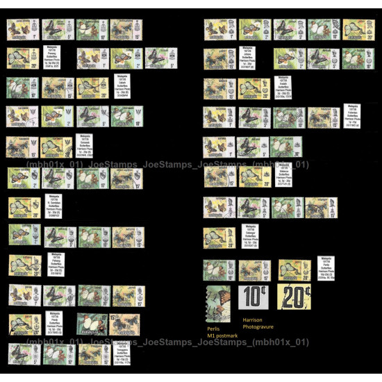1977 Malaysia Butterflies State Definitive 1977/78 Harrison Print Complete set + 2v coil Set of 63v+2v stamps Used Fine