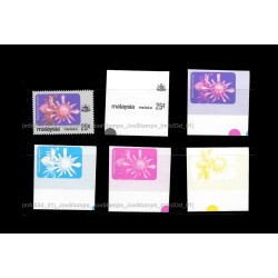 1979 Malaysia Definitive Flowers Malacca 25c stamps 5-stage proof with 1v original print MNH Fine
