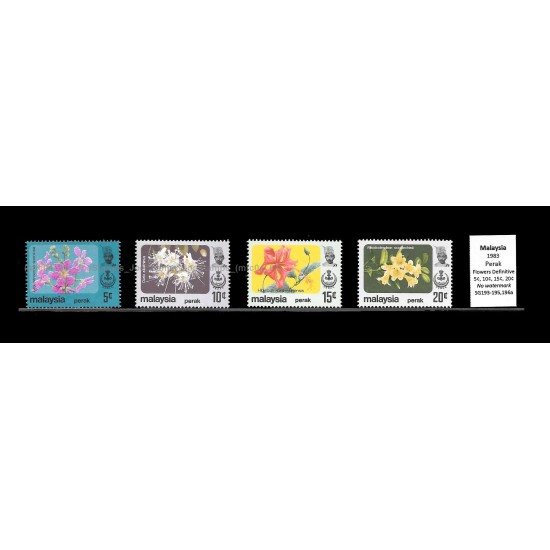 1983-85 Malaysia Definitive Flowers New Print Perak Set of 4pcs stamps MNH Fine