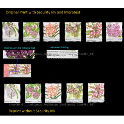 2017 Malaysia 2017 Orchids National Definitive Set of 6v+5v stamps with security ink and no security ink variant Set of 6v+5v stamps MNH Fine
