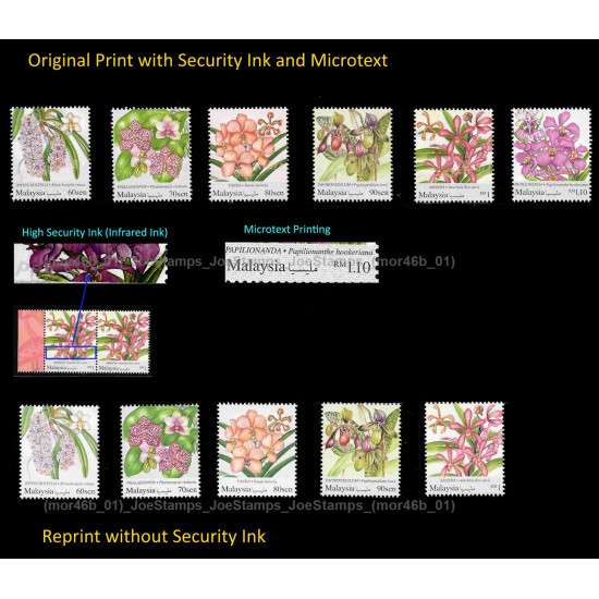 2017 Malaysia 2017 Orchids National Definitive Set of 6v+5v stamps with security ink and no security ink variant Set of 6v+5v stamps MNH Fine