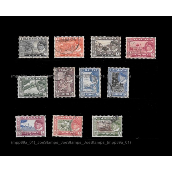 1960 Malaya Pictorial Definitive Johore Sultan Sir Ismail complete set of 11v Set of 11v stamps Used Good