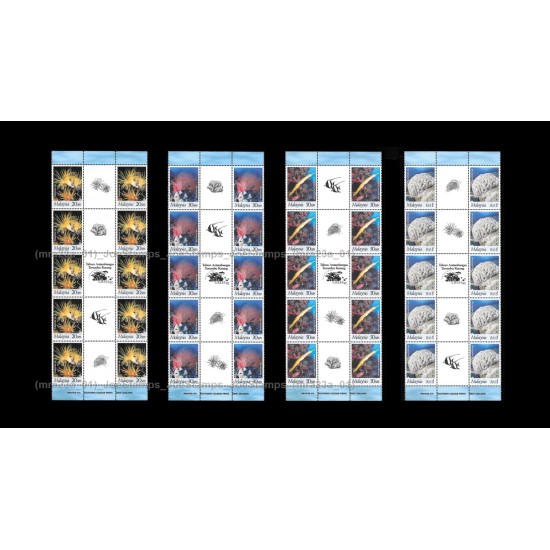 1997 Malaysia International Year of the Reef Set of 4v in 2 gutter-pair stamps MNH Fine