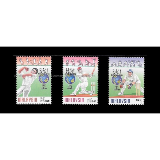 1997 Malaysia International Cricket Council Trophy Set of 3pcs stamps MNH Fine