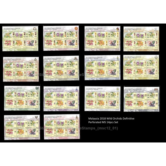 2018 Malaysia States Definitive Wild Orchids MS in set of 14pcs MNH Fine