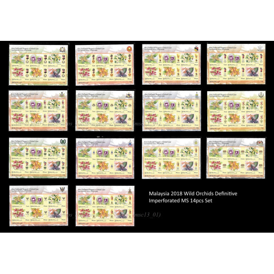 Malaysia States Definitive Wild Orchids 2018 MS in set of 14pcs Imperf MNH Fine