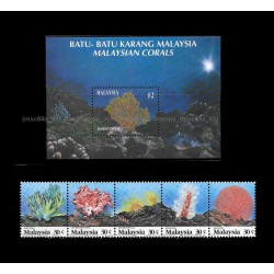 1992 Marine Life (S4) Corals of Malaysia MS and Stamps set MNH Fine