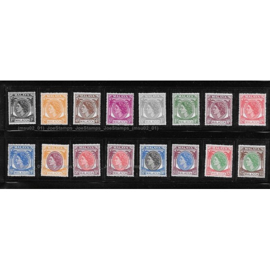 1954 Malaya Malacca Definitive 1954 QE II Set of 16v stamps MH Fine