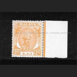 1950 Malaya Definitive: Pahang 1950 Sultan Sir Abu Bakar ST-2c MNH Single-right-margin 2c MNH Fine