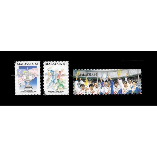 1992 Malaysia Thomas Cup Champion Set of 2v+1v stamps CTO Used no gum Fine