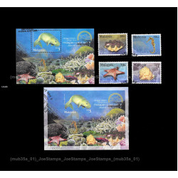 Malaysia 2001 Marine Life S5 (Stamp Week 2001) MS+MS Imperf and Stamps set CTO Used no gum Fine