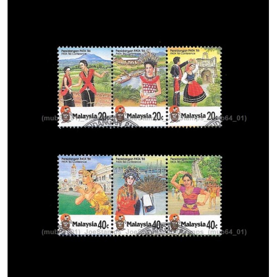 1986 Pacific Area Travel Association Conference in Malaysia Set of 6v in 2 se-tenant 3v stamps CTO Used no gum Fine