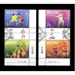 1997 Malaysia Pre-Issue XVI Commonwealth Games Set of 4v in 2 gutter-pair stamps CTO Used no gum Fine