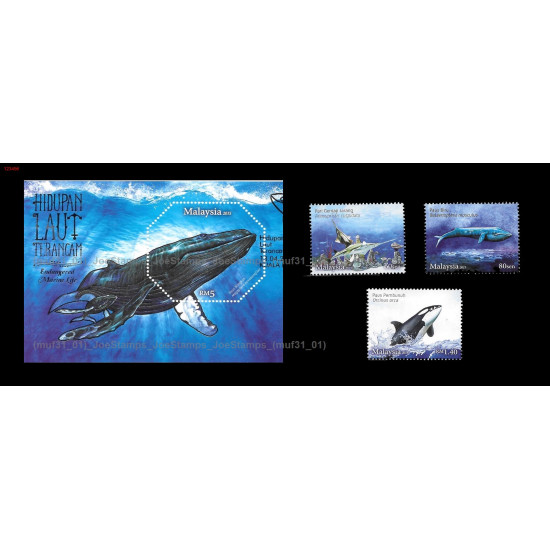 Malaysia 2015 Endangered Marine Life MS and Stamps set CTO Used no gum Fine