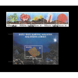 Marine Life (S4) Corals of Malaysia 1992 MS and Stamps set CTO Used no gum Fine