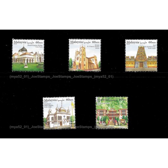 Malaysia 2016 Places of Worship Set of 5pcs in pair (MYA52) Set of 5v stamps MNH Fine