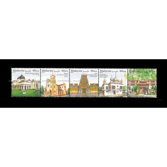 2016 Malaysia Places of Worship Set of 5v in se-tenant stamps MNH Fine