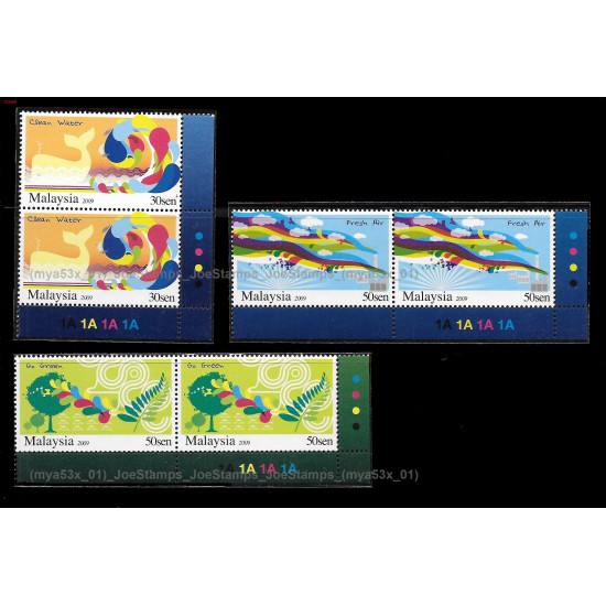 Malaysia 2009 Conservation of Nature Set of 3pcs stamps in pairs Plate 1A MNH Fine