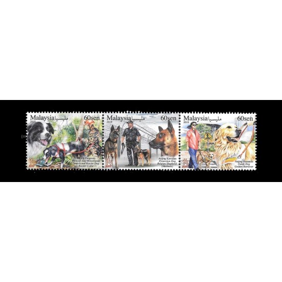2018 Malaysia Animal with Various Special Roles Working Dogs Set of 3pcs in se-tenant stamps MNH Fine