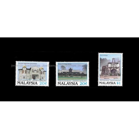 1989 Malaysia Declaration of Malacca as a Historic City Set of 3pcs stamps MNH Average (Toned & tone spots)