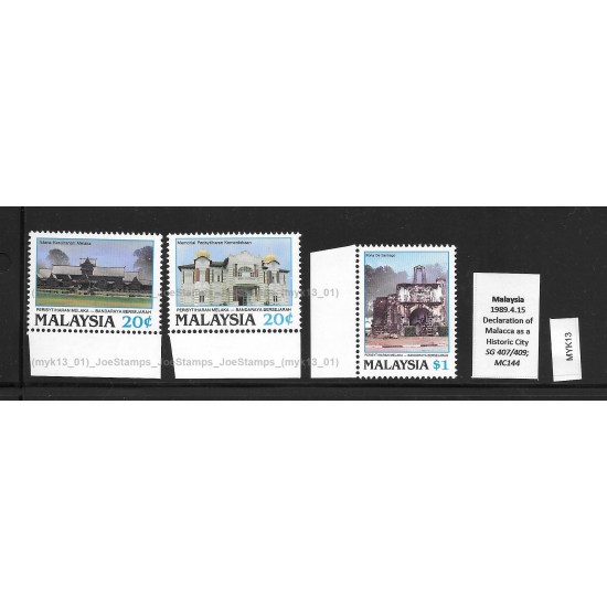 1989 Malaysia Declaration of Malacca as a Historic City Set of 3pcs stamps MNH Fine