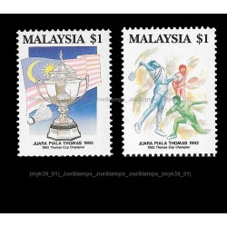 1992 Malaysia Thomas Cup Champion Set of 2pcs stamps MNH Fine