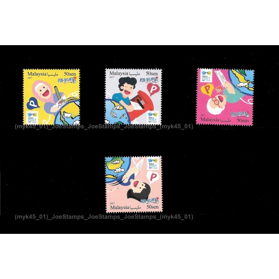 2017 Malaysia World Post Day - Post Crossing Set of 4pcs stamps MNH Fine