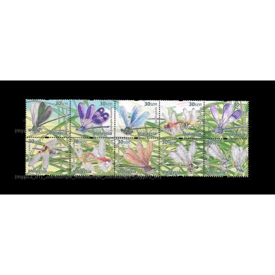 2000 Malaysia Dragonflies and Damselflies Set of 10v in one single block