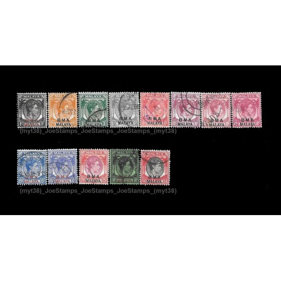 1945 Straits Settlements King George VI Ovp BMA MALAYA p14 or p15x14 Chalk-surfaced Paper Partial set of stamps Used Fine