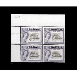 1964 Malaysia North Borneo QE II Definitive with Sabah Overprint ST-5c MNH Block-of-4-left-top (NKA10) 5c MNH VERY_Fine