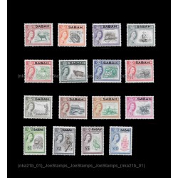 1964 Malaysia North Borneo QE II Definitive with Sabah Overprint Set of 16v stamps MNH Fine