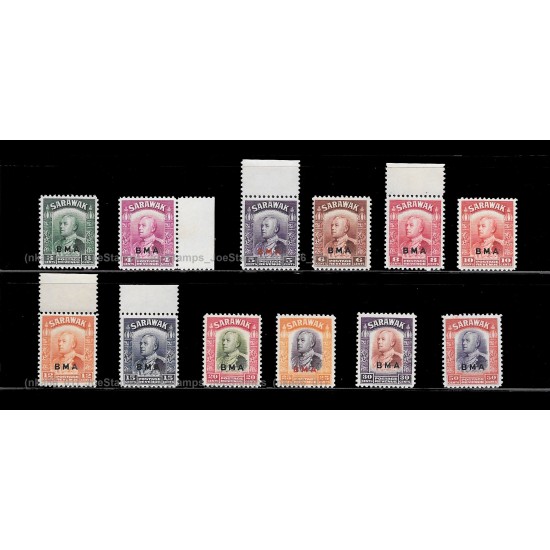 1945 Malaysia Sarawak Definitive Sir Charles Vyner Brooke BMA Ovp Partial set of stamps MNH Fine