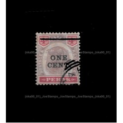 1895-99 Tiger & Elephant Definitive - Perak Surcharged Ovp 1c on 4c Good (lightly toned & spots)
