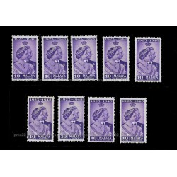 1948 Royal Silver Wedding Malaya Set of 9pcs in 10c denomination MNH Fine
