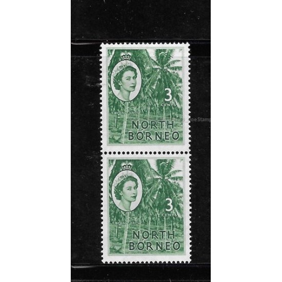 1954-1957 North Borneo QEII Definitive Series ST-3c MNH Pair-vertical green CV RM24 3c MNH VERY_Fine