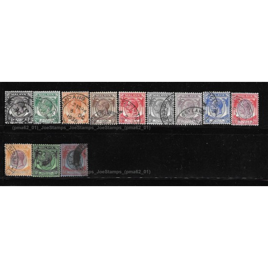 1936 Straits Settlements KGV Portrait Chalk-surface paper Partial set of stamps Used Fine