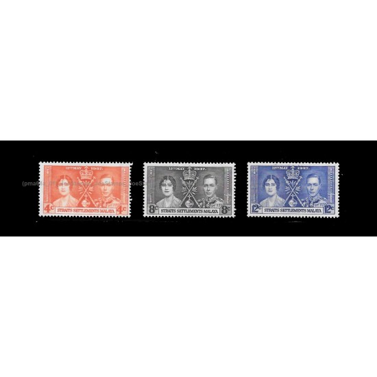 1937 Straits Settlements KGVI Coronation Set of 3pcs stamps MLH Fine