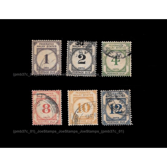 1924 Federated Malay States Postage Due (sideways to right) Set of 6pcs stamps Used TONED_LT