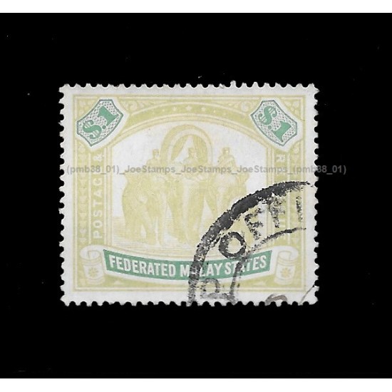 1922-41 Federated Malay States Tiger and Elephant Wmk Multiscript CA $1 stamp Used Fine