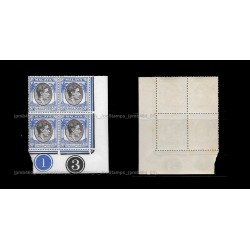 1949 King George VI Definitive p17.5 x 18 50c in block-of-4 MNH Good (minor tone spots) plate block