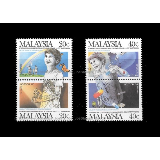 1987 Malaysia The International Conference of Drug Abuse and Illicit Trafficking Set of 4v with 2 se-tenant pair stamps MNH Fine